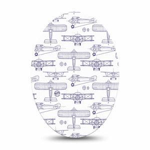 ExpressionMed Airplane Medtronic Guardian Enlite Universal Oval, Single Tape Navy Stenciled Planes, Plaster CGM Design