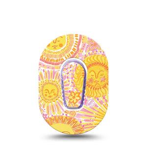 ExpressionMed Bright Sunshine Dexcom G6 Mini, Single Tape and Single Sticker sunny yellow pattern Waterproof Adhesive Tape for CGM
