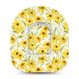 ExpressionMed Yellow Mosaic Floral Omnipod Tape Single Tape and Single Sticker Summer-Inspired Flower Field, Adhesive Patch Pump Design