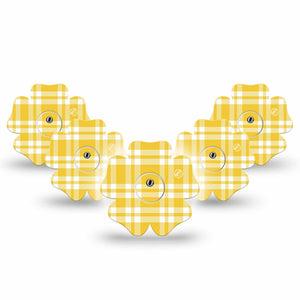 ExpressionMed yellow gingham Freestyle Libre 3 and Libre 3 Plus Flower, 5-Pack Tape and 5-Pack Sticker Summer yellow plaid Waterproof Plaster for Continuous Glucose Monitor