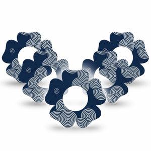 ExpressionMed Blue Swirls Freestyle Libre 2 and Libre 2 Plus Flower Shape Tape, Abbott Lingo,  5-Pack Tape Navy Blue White Swirls, Fixing Ring Tape CGM Design