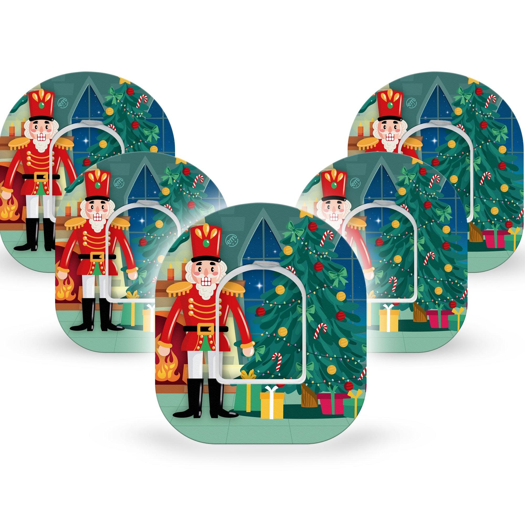 ExpressionMed Nutcracker Omnipod Tape 5-Pack Tape and 5-Pack Sticker Christmas Toy Soldier Theme, Adhesive Patch Pump Design