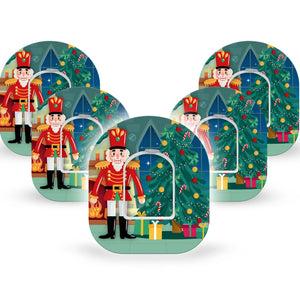 ExpressionMed Nutcracker Omnipod Tape 5-Pack Tape and 5-Pack Sticker Christmas Toy Soldier Theme, Adhesive Patch Pump Design