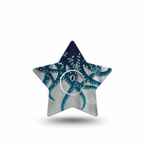 ExpressionMed Tentacles Freestyle Libre 3 and Libre 3 Plus Star Shape Tape, Single Tape and Single Sticker Nautical Navy Teal, Patch CGM Design
