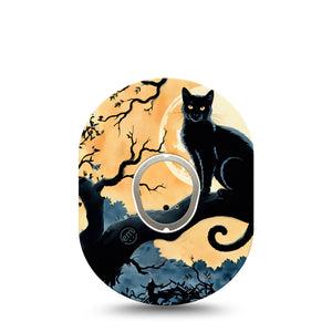 ExpressionMed Spooky Black Cat Dexcom G7 Tape, Dexcom Stelo Glucose Biosensor System, Single Tape and Single Sticker Shadowy Night Cat, Overlay Tape CGM Design