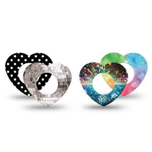 ExpressionMed Disco Pop Freestyle Libre, Libre 2 Plus, and Abbott Lingo Heart, 4-Pack Tape retro pop aesthetic Waterproof Adhesive Tape for Continuous Glucose Monitor