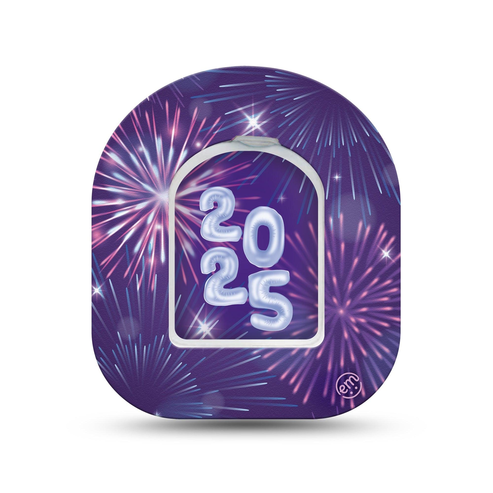 ExpressionMed New Years Celebration Omnipod Surface Center Sticker and Mini Tape  Purple Pink Hued Fireworks, Vinyl Sticker and Tape Design Pump Design