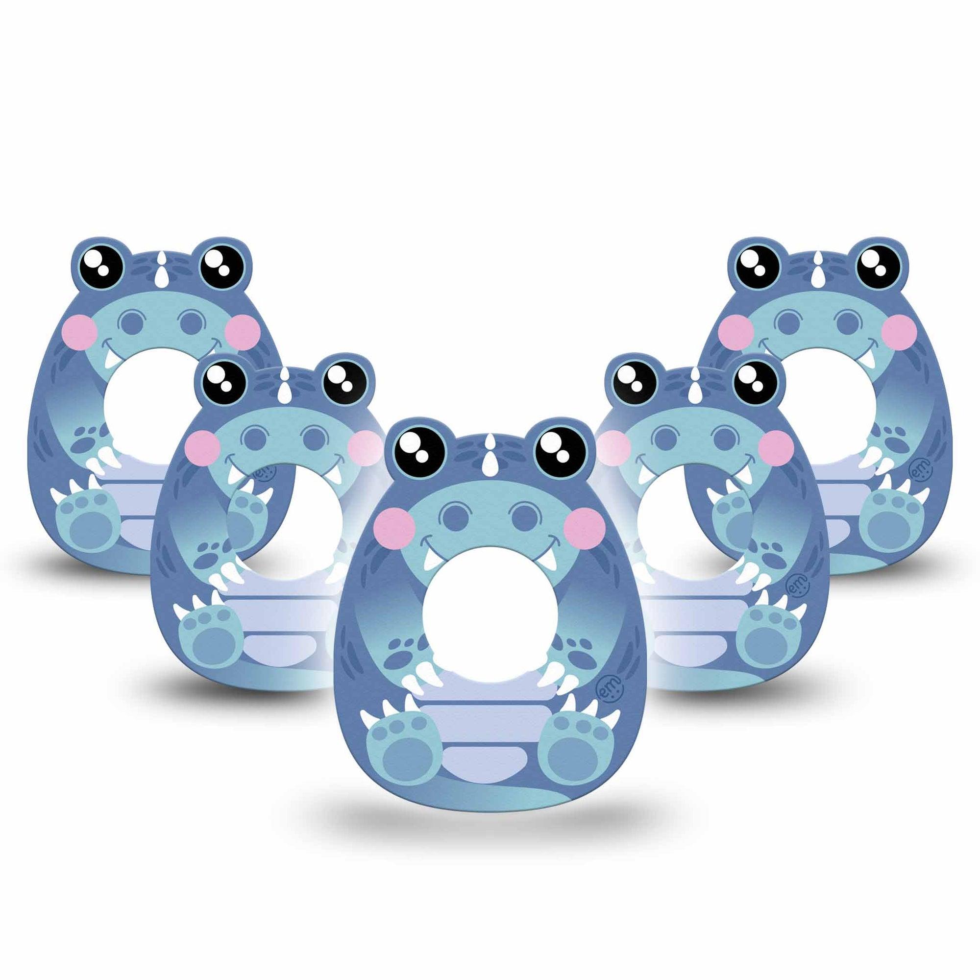 ExpressionMed Blue Dinosaur Freestyle Libre 2 Gumdrop Shape Tape, Abbott Lingo,  5-Pack Tape Dino Creature Shaped Inspired Patch CGM Design