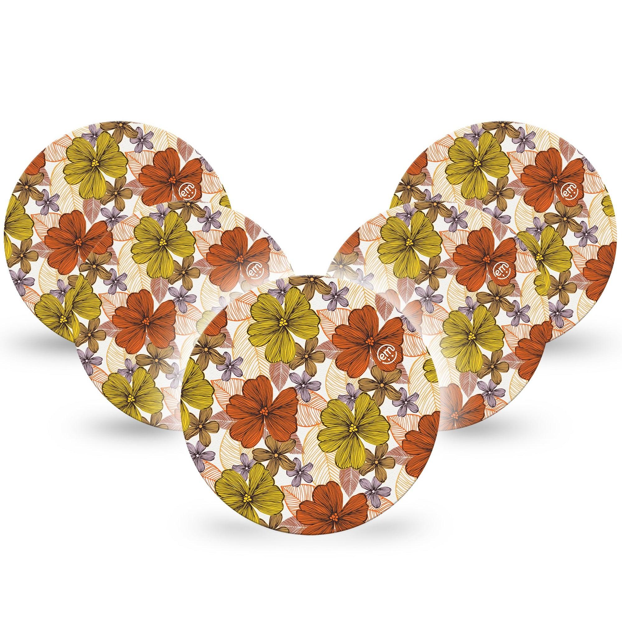 Burnt Orange Dexcom G7 Overpatch Adhesive, 5-Pack, Orange and Yellow Floral CGM Design, Dexcom Stelo