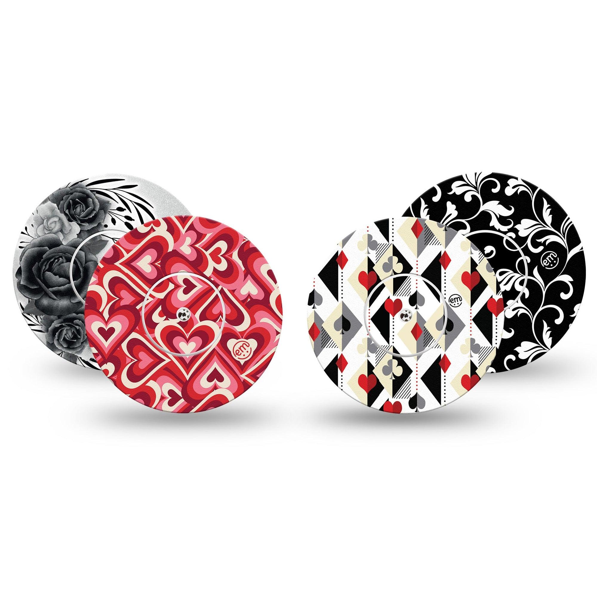 ExpressionMed Ace of Style Variety Pack Freestyle Libre and Libre 2 Plus Tape, Abbott Lingo, 4-Pack Tape and 4-Pack Sticker Variety Classic Court Playing Card Themed, Fixing Ring Tape Continuous Glucose Monitor Design