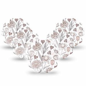 ExpressionMed Minimalist Botanical Freestyle Libre, Libre 2 Plus, and Abbott Lingo Flower, 5-Pack Tape and 5-Pack Sticker Neutral botanical design Waterproof Plaster for Continuous Glucose Monitor