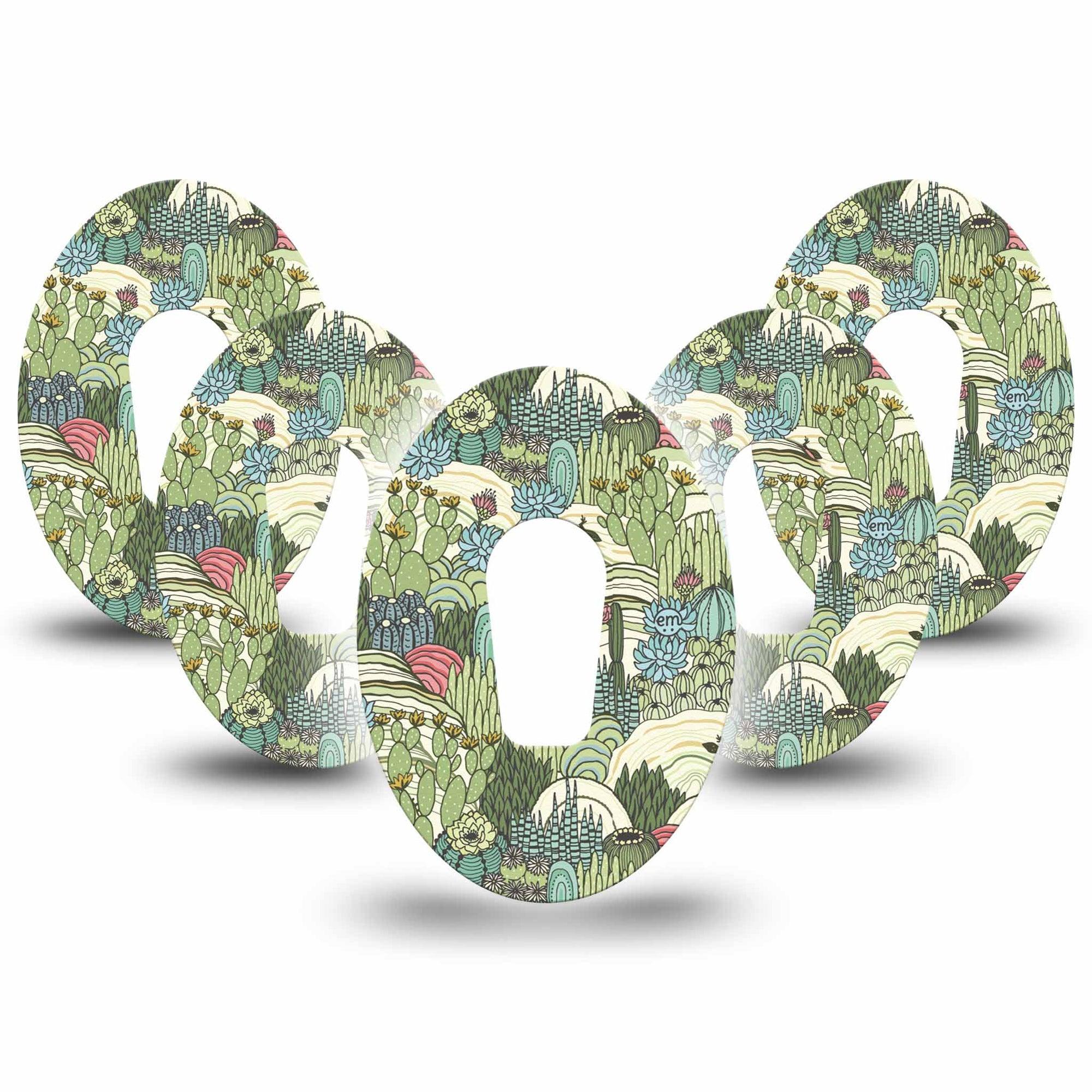 ExpressionMed Cactus Dexcom G6 Tape 5-Pack Tape Light Green Cactus Plants, Plaster Continuous Glucose Monitor Design