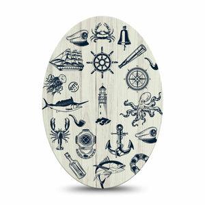ExpressionMed Nautical Seas Medtronic Guardian Enlite Universal Oval, Single Tape Anchor and Compass, Plaster CGM Design