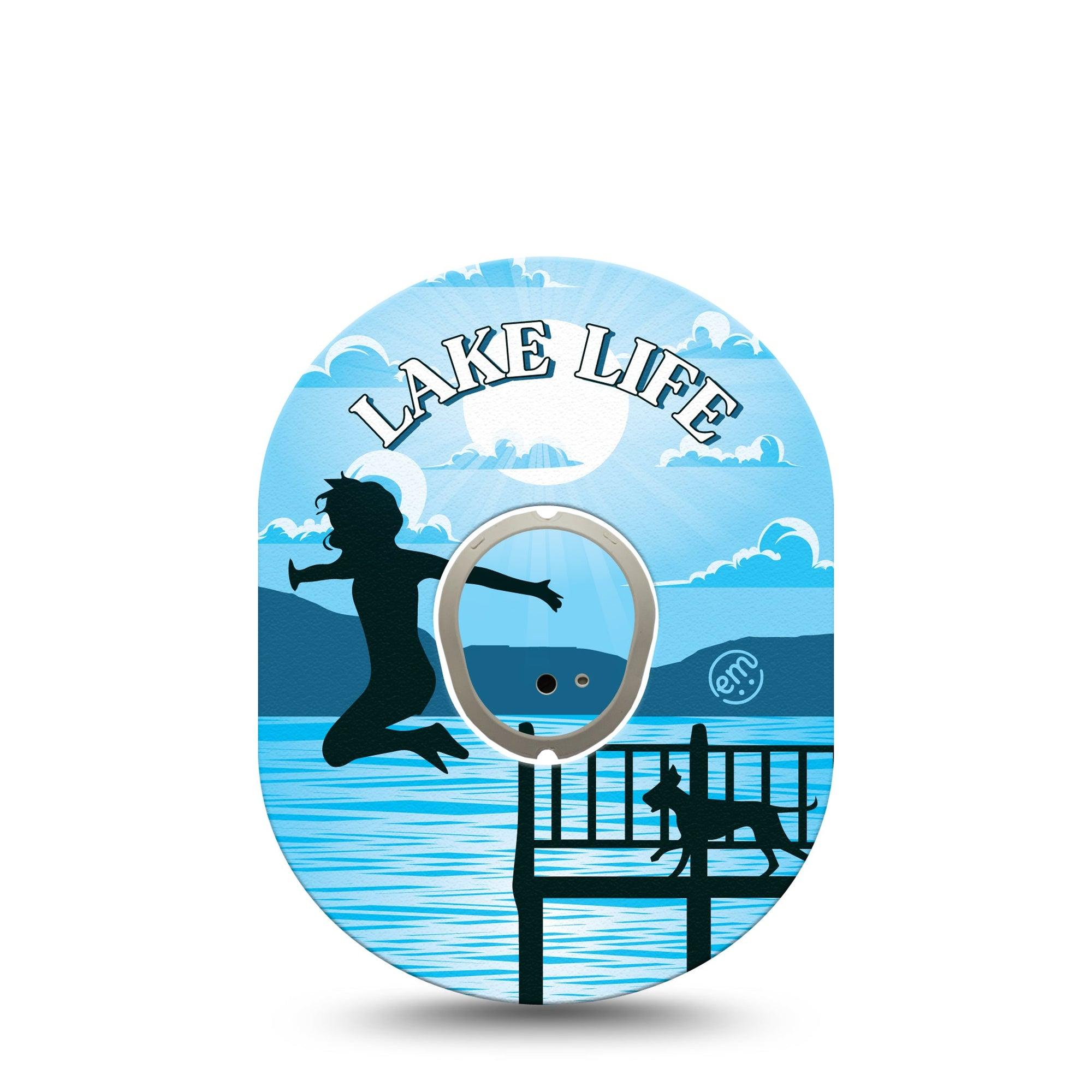 ExpressionMed Lake Life Dexcom G7 Sticker and Tape, Dexcom Stelo Glucose Biosensor System,  Splashing in the Lake Vinyl Sticker and Tape Pairing Continuous Glucose Monitor Design