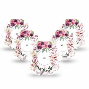 ExpressionMed Just Breathe Freestyle Libre 2 and Libre 2 Plus Flower Shape Tape, Abbott Lingo,  5-Pack Tape and 5-Pack Sticker Serene Mindfulness, Fixing Ring Tape CGM Design