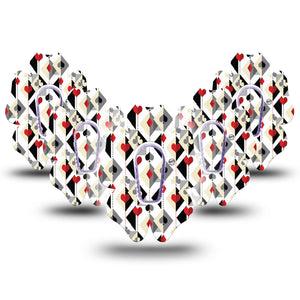 ExpressionMed Playing Cards Dexcom G6 Flower Shape Tape 5-Pack Tape and 5-Pack Sticker Spades Hearts Diamonds Clubs Inspired, Adhesive Patch Continuous Glucose Monitor Design