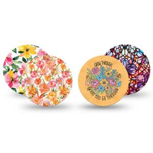 ExpressionMed Bold Bloom Freestyle Libre, Libre 2 Plus, and Abbott Lingo OverPatch, 4-Pack Tape Blossoming orange flroals Fixing Ring Patch for Continuous Glucose Monitor