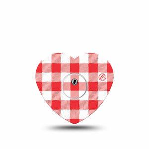 ExpressionMed Red Gingham Freestyle Libre 3 and Libre 3 Plus Heart, Single Tape and Single Sticker vintage picnic plaid Patch for CGM