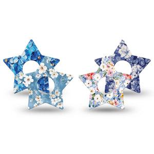 ExpressionMed Blue Petals Freestyle Libre 3 and Libre 3 Plus Star, 4-Pack Tape White and blue petals Decorative Adhesive Tape for Continuous Glucose Monitor