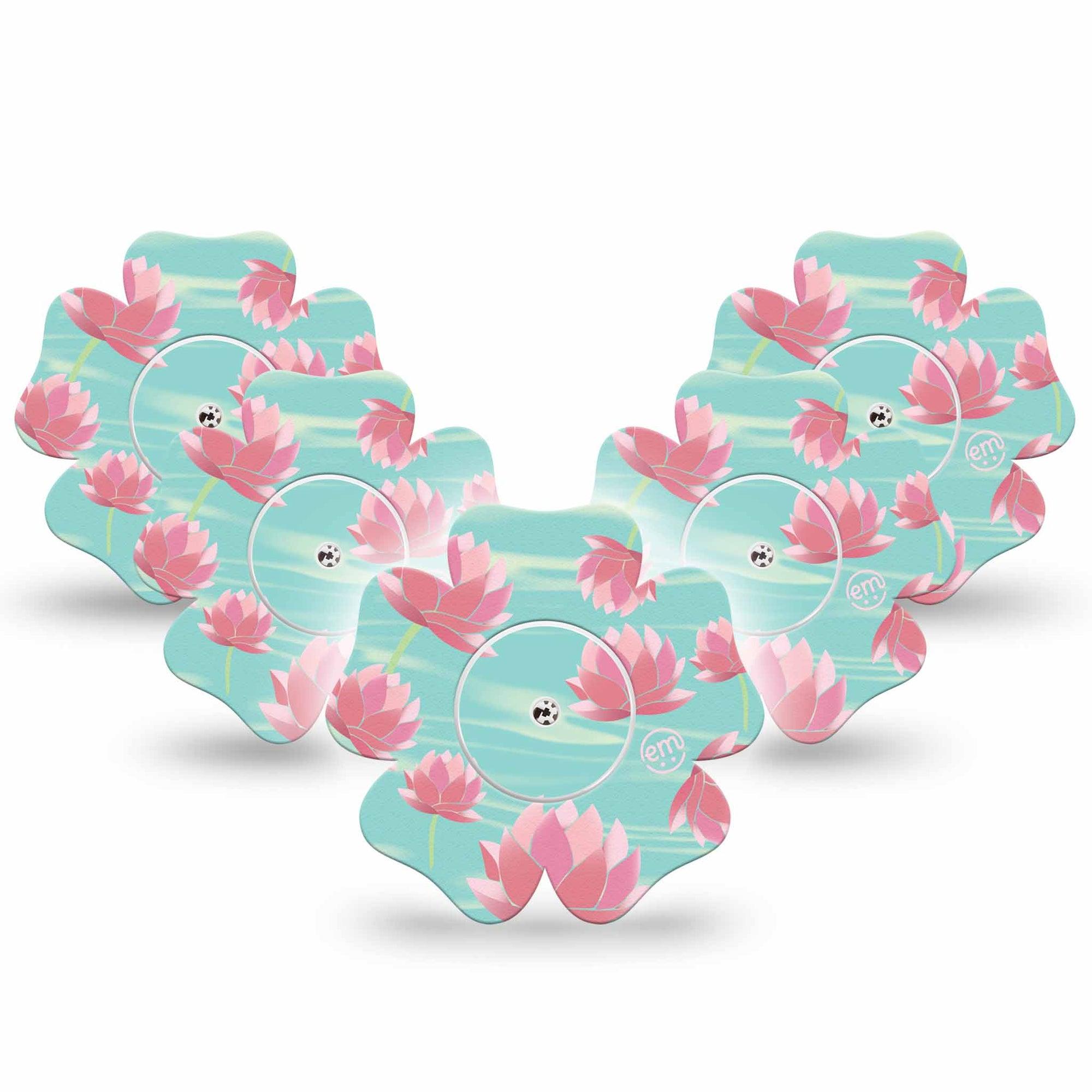 ExpressionMed Meditation Lotus Freestyle Libre 2 and Libre 2 Plus Flower Shape Tape, Abbott Lingo,  5-Pack Tape and 5-Pack Sticker Calm Lotus, Fixing Ring Tape CGM Design