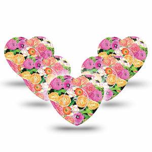 ExpressionMed Hand Painted Flowers Freestyle Libre 2 Heart Shape Tape, Abbott Lingo,  5-Pack Tape and 5-Pack Sticker Hand Drawn Flowers Adhesive Patch CGM Design