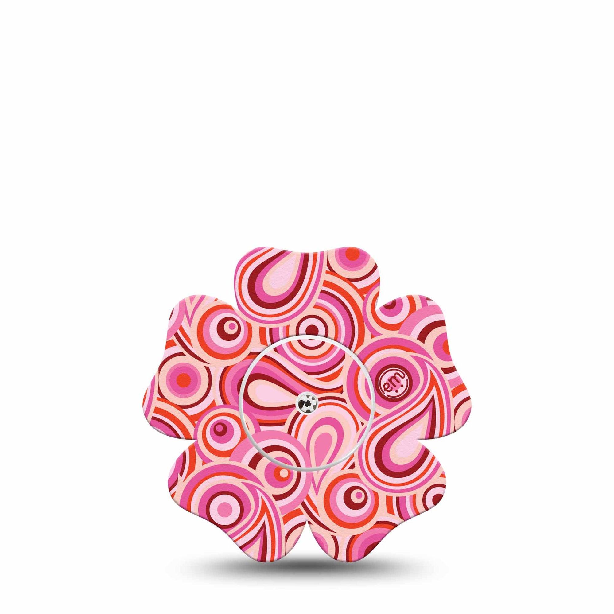 ExpressionMed BB Pink Party Freestyle Libre 2 Flower Shape Tape, Abbott Lingo, Single Tape and Single Sticker Spiral Patterns Themed CGM Design