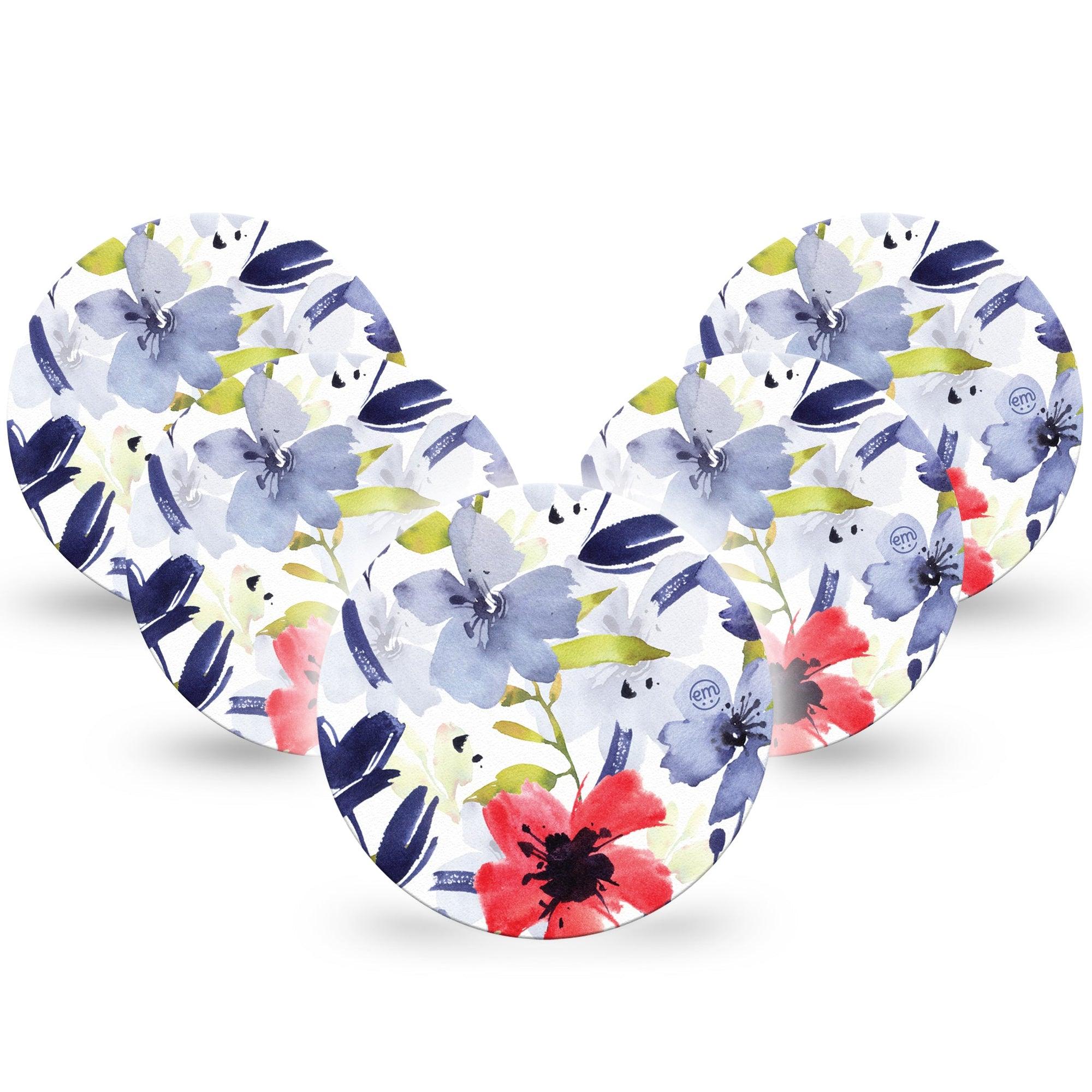 ExpressionMed Red White & Blue Flowers Dexcom G7 Overpatch Tapes, Dexcom Stelo