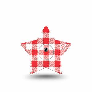 ExpressionMed Red Gingham Freestyle Libre 3 and Libre 3 Plus Star, Single Tape and Single Sticker Classic picnic check Fixing Ring Tape for CGM