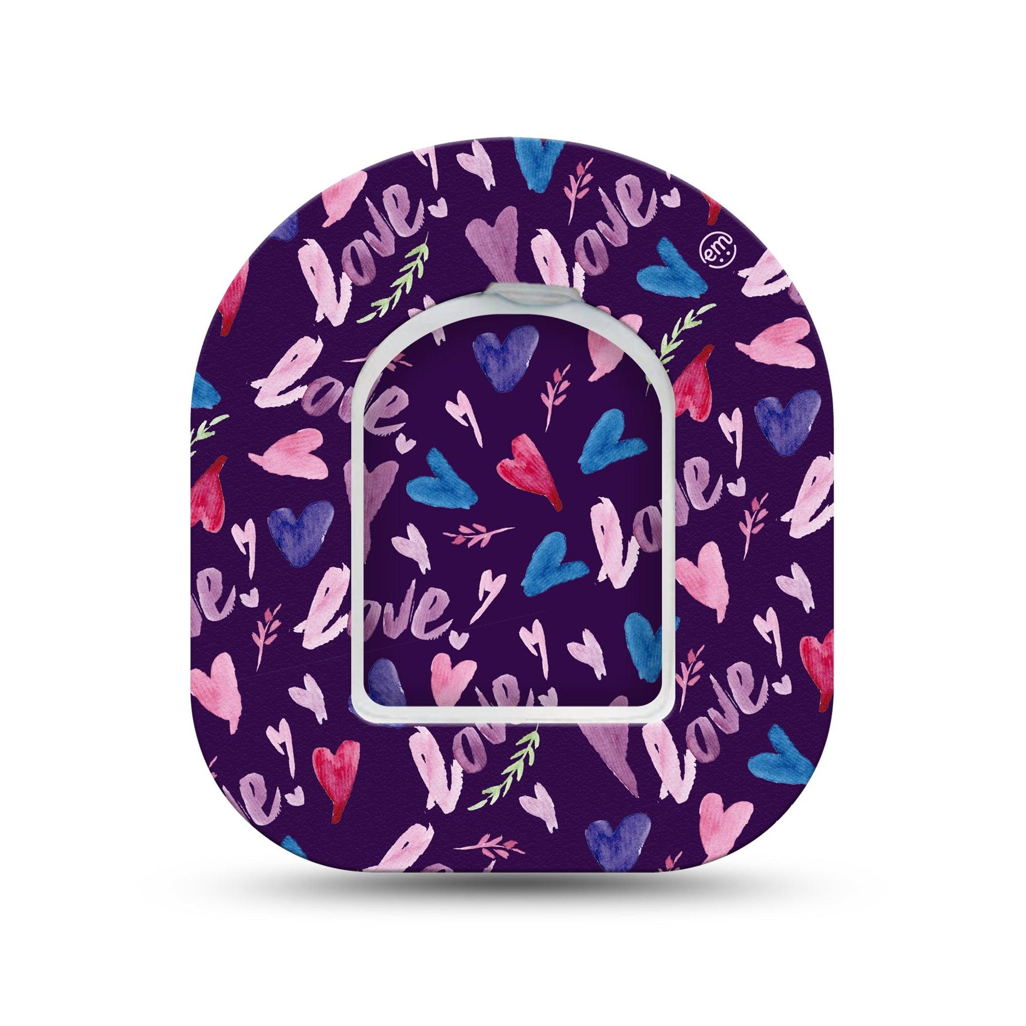 ExpressionMed Watercolor Love Omnipod Surface Center Sticker and Mini Tape Hearts and Love Vinyl Sticker and Tape Design Pump Design