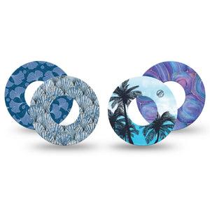 ExpressionMed Seaside Breeze Variety Pack Freestyle Libre and Libre 2 Plus Tape, Abbott Lingo, 4-Pack Tape Variety Sea Blue Inspired, Fixing Ring Tape Continuous Glucose Monitor Design