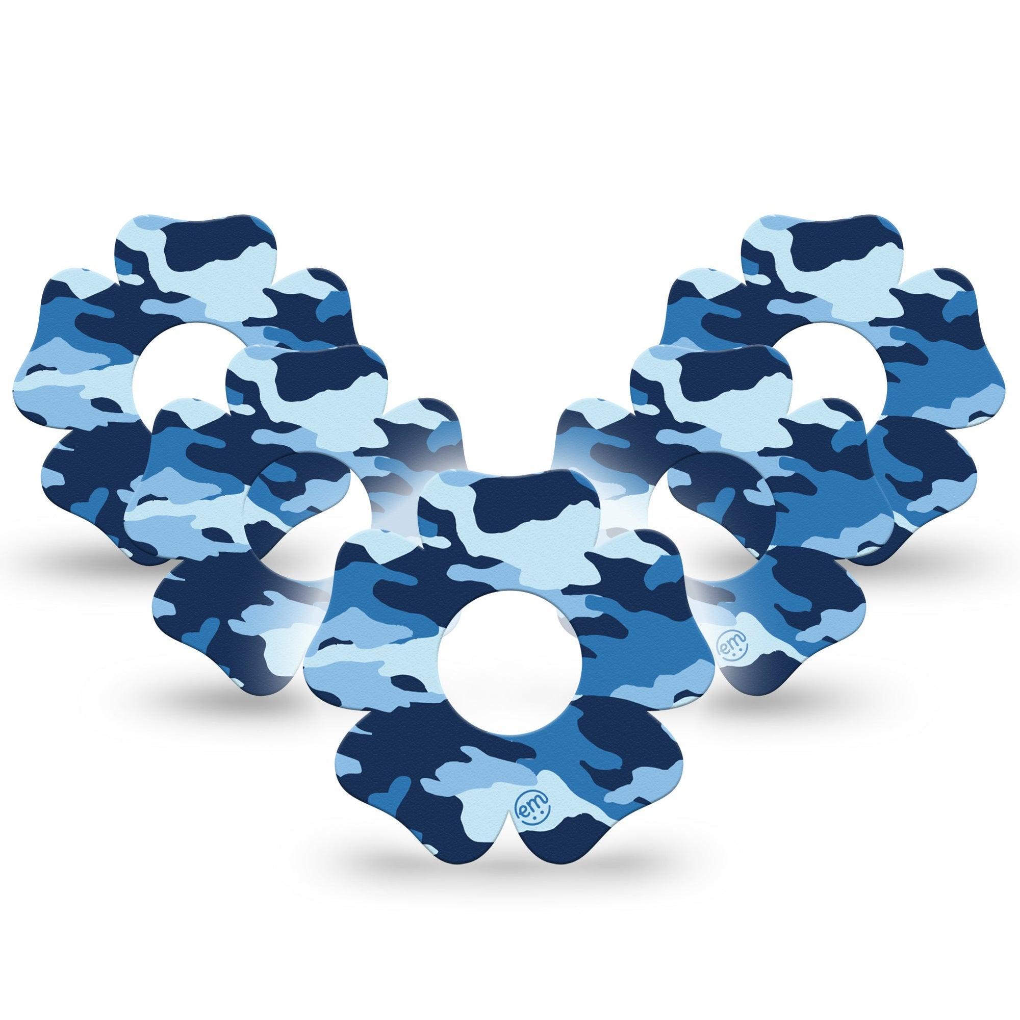 ExpressionMed Blue Camo Infusion Set Flower Shape Tape 10-Pack Tape Cool Camo Plaster Continuous Glucose Monitor Design