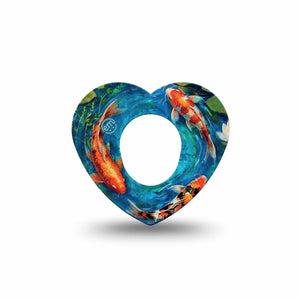 ExpressionMed Koi Pond Dexcom G7 and Dexcom Stelo Glucose Biosensor System Heart, Single Tape koi fish pattern Decorative Patch for CGM