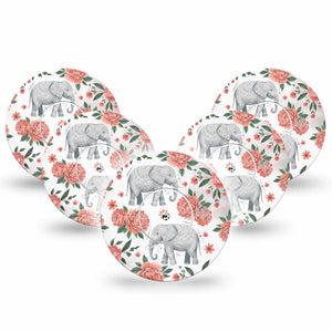 ExpressionMed Sweet Elephants Freestyle Libre, Libre 2 Plus, and Abbott Lingo, 5-Pack Tape and 5-Pack Sticker adorable elephant style Accessories for Continuous Glucose Monitor