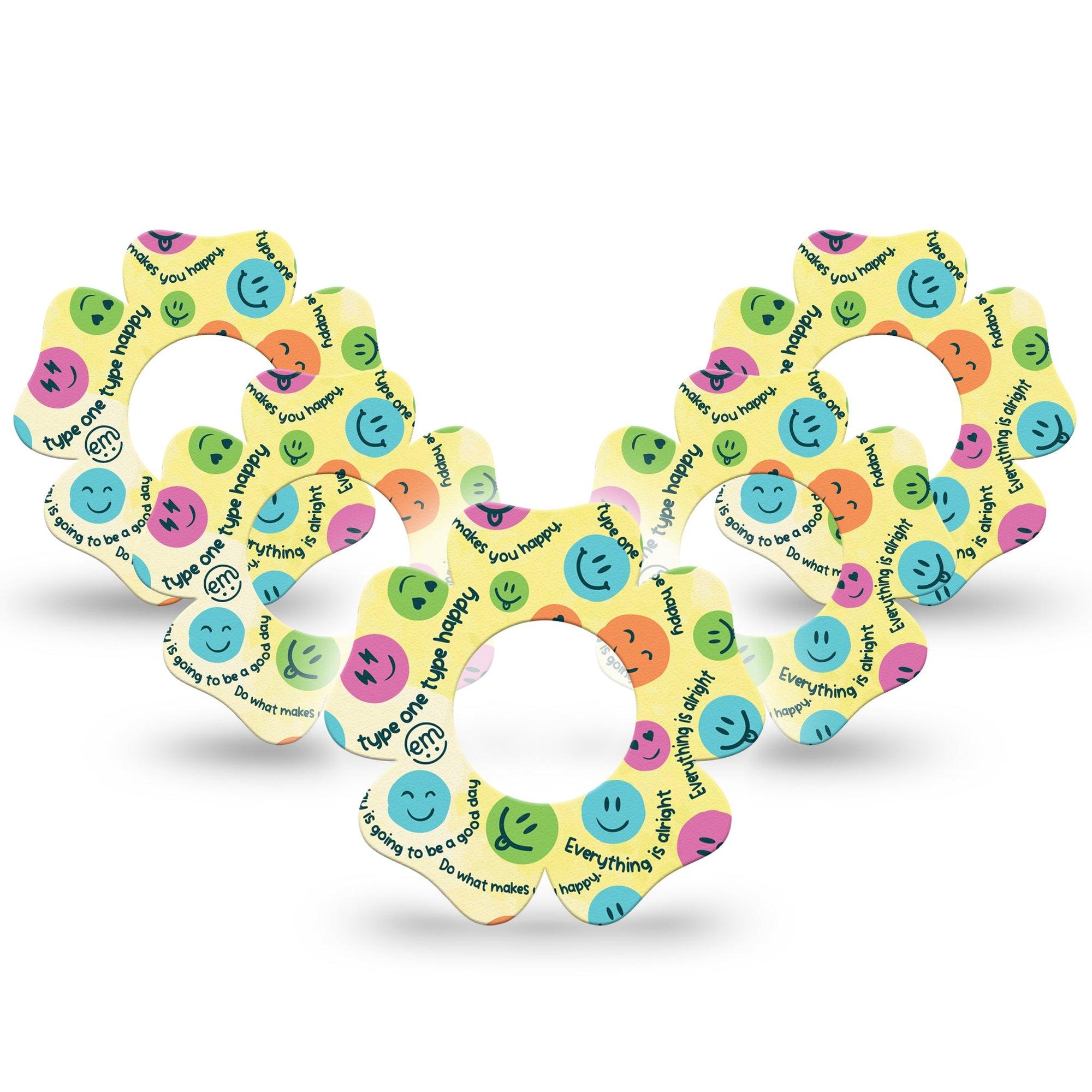 ExpressionMed Smiley  Freestyle Libre 2 Flower Shape Tape, Abbott Lingo,  5-Pack Cheerful Expression Fixing Ring Tape CGM Design