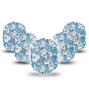 ExpressionMed Cherry Blossom Dexcom G7 Tape, Dexcom Stelo Glucose Biosensor System, 5-Pack Tape and 5-Pack Sticker White Cherry Blossom Flowers, Overlay Tape CGM Design