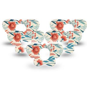 ExpressionMed Desert Wildflower Dexcom G7 and Dexcom Stelo Glucose Biosensor System Butterfly, 5-Pack Red and teal florals Adhesive Tape for Continuous Glucose Monitor