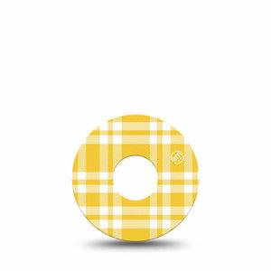 ExpressionMed yellow gingham Freestyle Libre 3 and Libre 3 Plus, Single Tape Retro yellow plaid Overlay Patch for Continuous Glucose Monitor