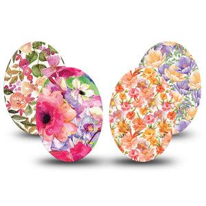 ExpressionMed Blooming Radiance Variety Pack Medtronic Guardian Enlite Universal Oval, 4-Pack Tape Variety Orange Pink Flowers, Plaster CGM Design
