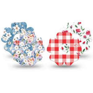ExpressionMed Liberty Blooms Freestyle Libre 3 and Libre 3 Plus Flower, 4-Pack Tape patriotic floral Adhesive Tape for Continuous Glucose Monitor