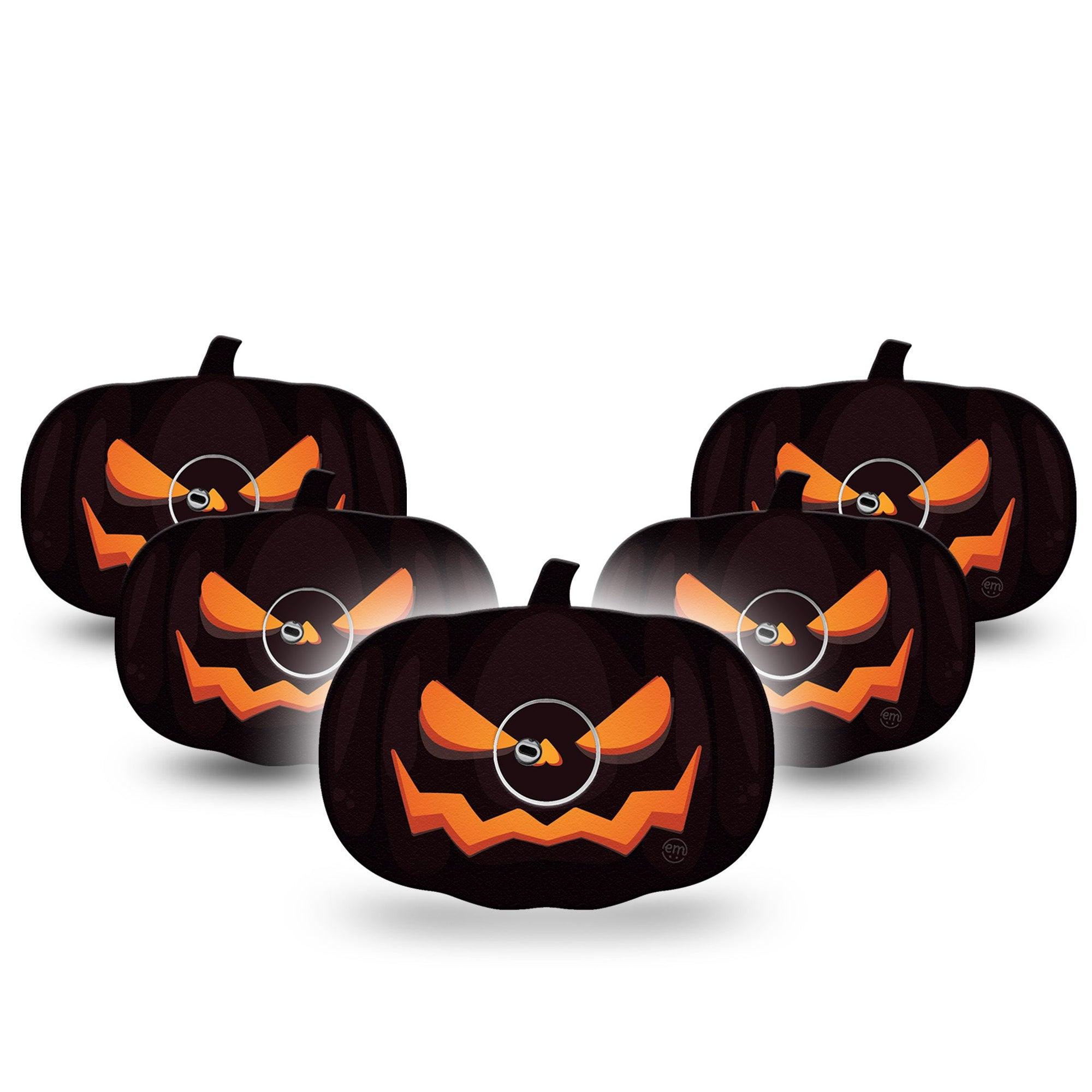 ExpressionMed Scary Pumpkin Freestyle Libre 3 Pumpkin Shape Tape 5-Pack Tape and 5-Pack Sticker Light Up Pumpkin Patch CGM Design