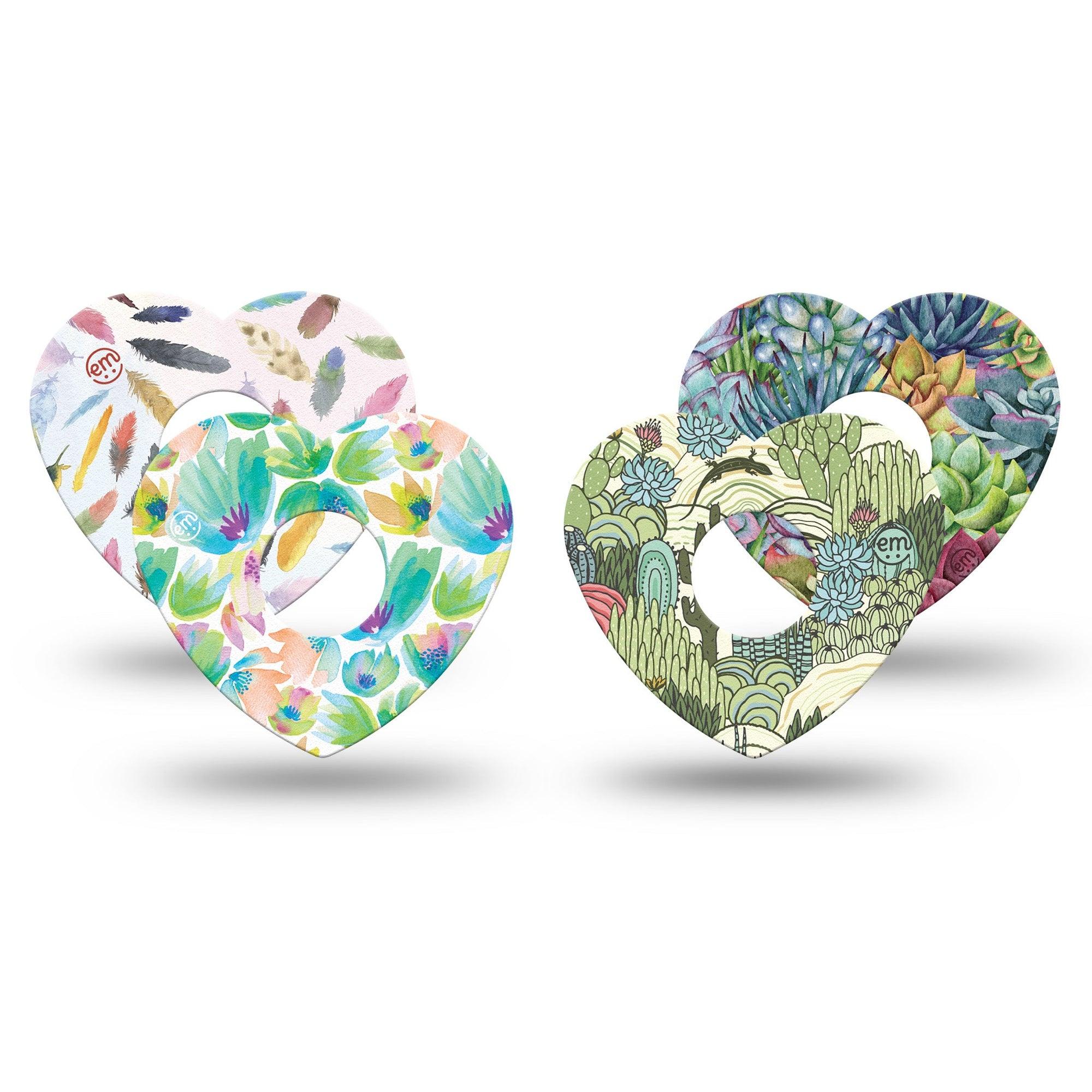 ExpressionMed Desert Succulent Variety Pack  Freestyle Libre 3 and Libre 3 Plus Heart Shape Tape 4-Pack Tape Variety Cactus Greens Botanics, Patch CGM Design