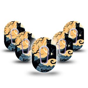 ExpressionMed Spooky Black Cat Dexcom G6 Mini Tape, 5-Pack Tape and 5-Pack Sticker Night Sky Black Cat, Adhesive Tape CGM Design