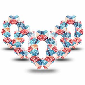 ExpressionMed Watercolor Fan Dexcom G6 Flower, 5-Pack Layered arch fan design Plaster for Continuous Glucose Monitor