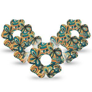 ExpressionMed 70s Vintage Freestyle Libre 3 Flower Shape Tape 5-Pack Seventies Vibes Plaster CGM Design