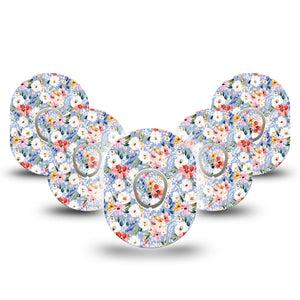 ExpressionMed Petal Breeze Dexcom G7 and Dexcom Stelo Glucose Biosensor System, 5-Pack Tape and 5-Pack Sticker Light color flowers Accessories for Continuous Glucose Monitor