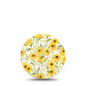 ExpressionMed Yellow Mosaic Floral Freestyle Libre and Libre 2 Plus Sticker and Tape, Abbott Lingo, Painted Summer Flowers, Adhesive Sticker and Tape Design Continuous Glucose Monitor Design