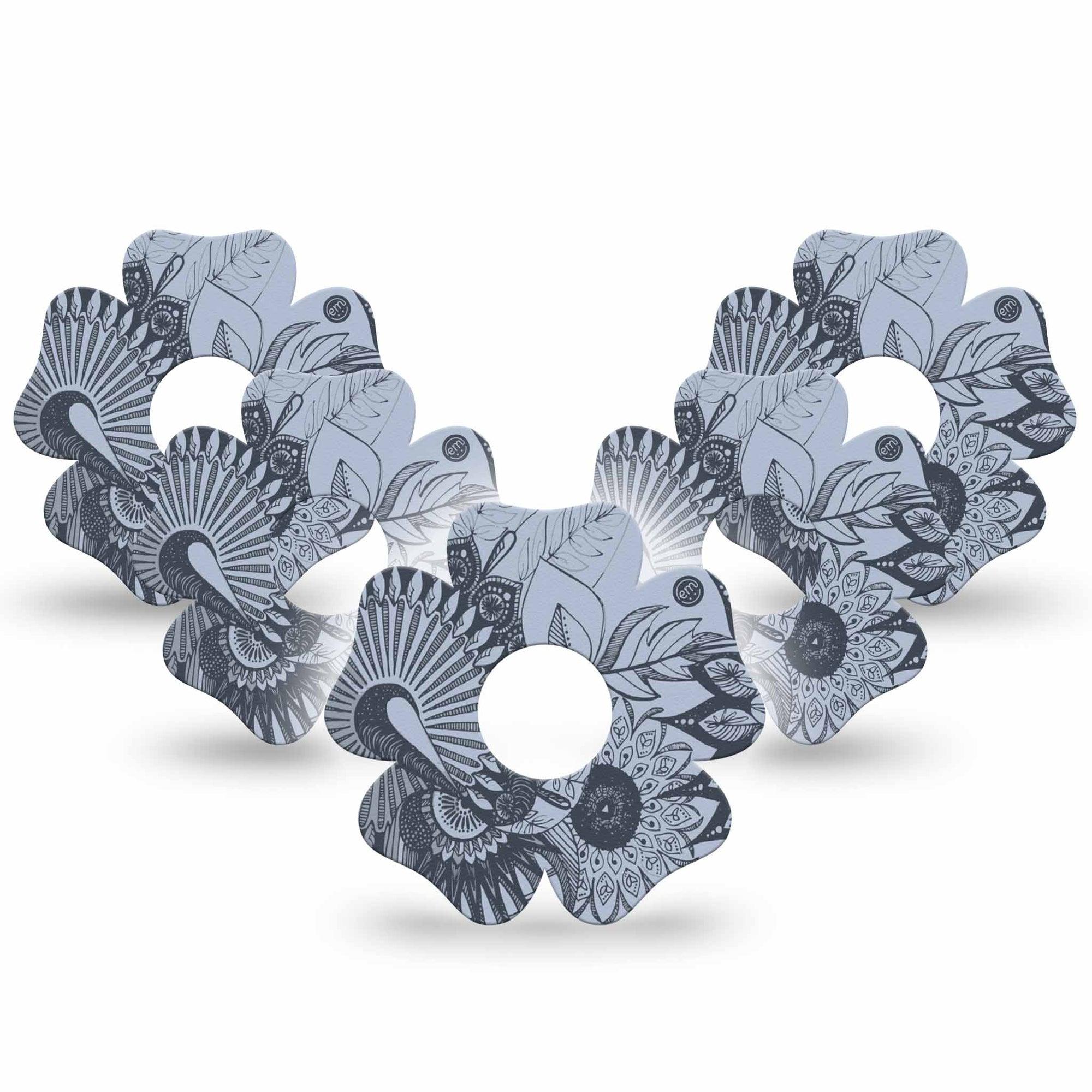 ExpressionMed Dani Freestyle Libre 3 and Libre 3 Plus Flower Shape Tape 5-Pack Tape Line Floral Overlay Tape CGM Design
