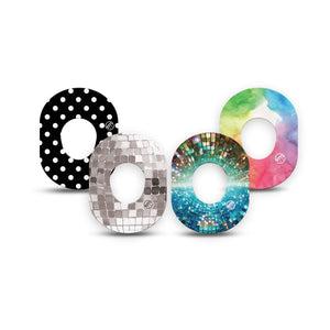 ExpressionMed Disco Pop Dexcom G7 and Dexcom Stelo Glucose Biosensor System Mini, 4-Pack Tape funky graphic style Fixing Ring Patch for Continuous Glucose Monitor