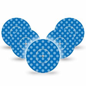 ExpressionMed Blue Polka Dots Freestyle Libre and Libre 2 Plus Tape, Abbott Lingo, 5-Pack Tape and 5-Pack Sticker Playful Dot Print, Fixing Ring Tape Continuous Glucose Monitor Design