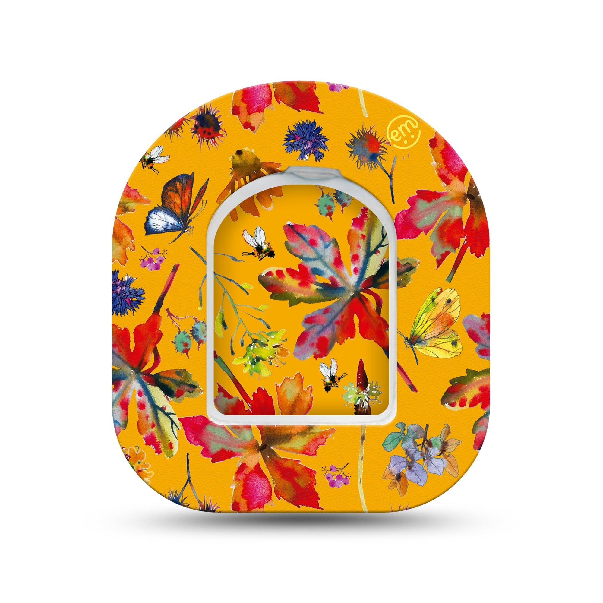 ExpressionMed Buzzing Wings Omnipod Surface Center Sticker and Mini Tape Vibrant Insects And Florals Themed Vinyl Sticker and Tape Design Pump Design